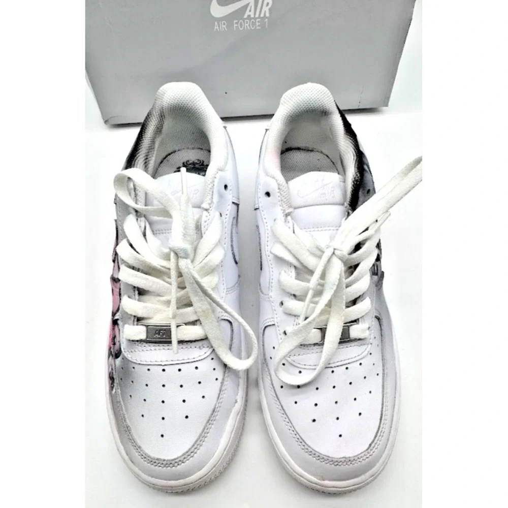 Nike Air Force 1 LE GS Custom Graffiti White Pink DH2920-111 Boys 7Y EU40
